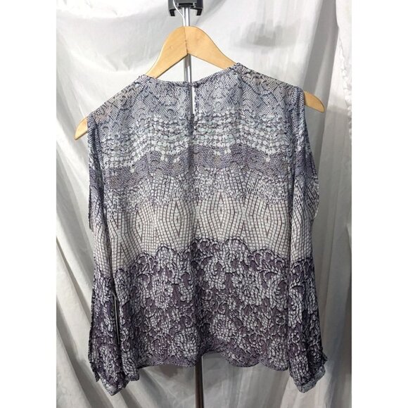NWT JENNIFER LOPEZ Purple Sheer Snakeskin Cold Shoulder Top w/ Crystals Size XSP - Picture 9 of 9